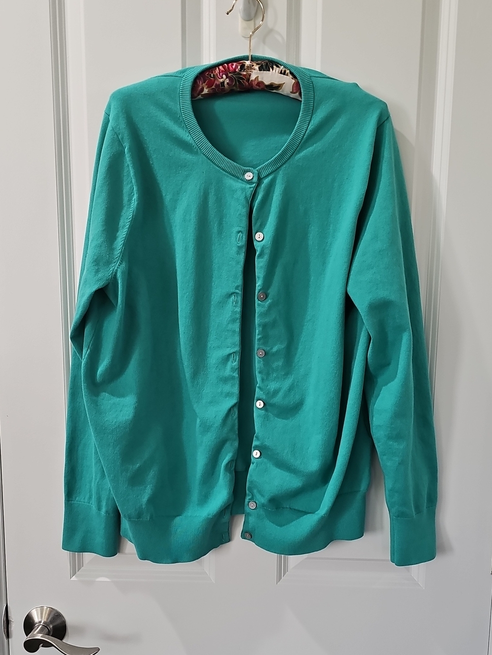 Lands' End Teal Round-Neck Button Cardigan